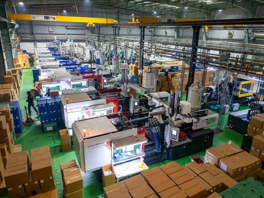 Large manufacturing floor with packed goods