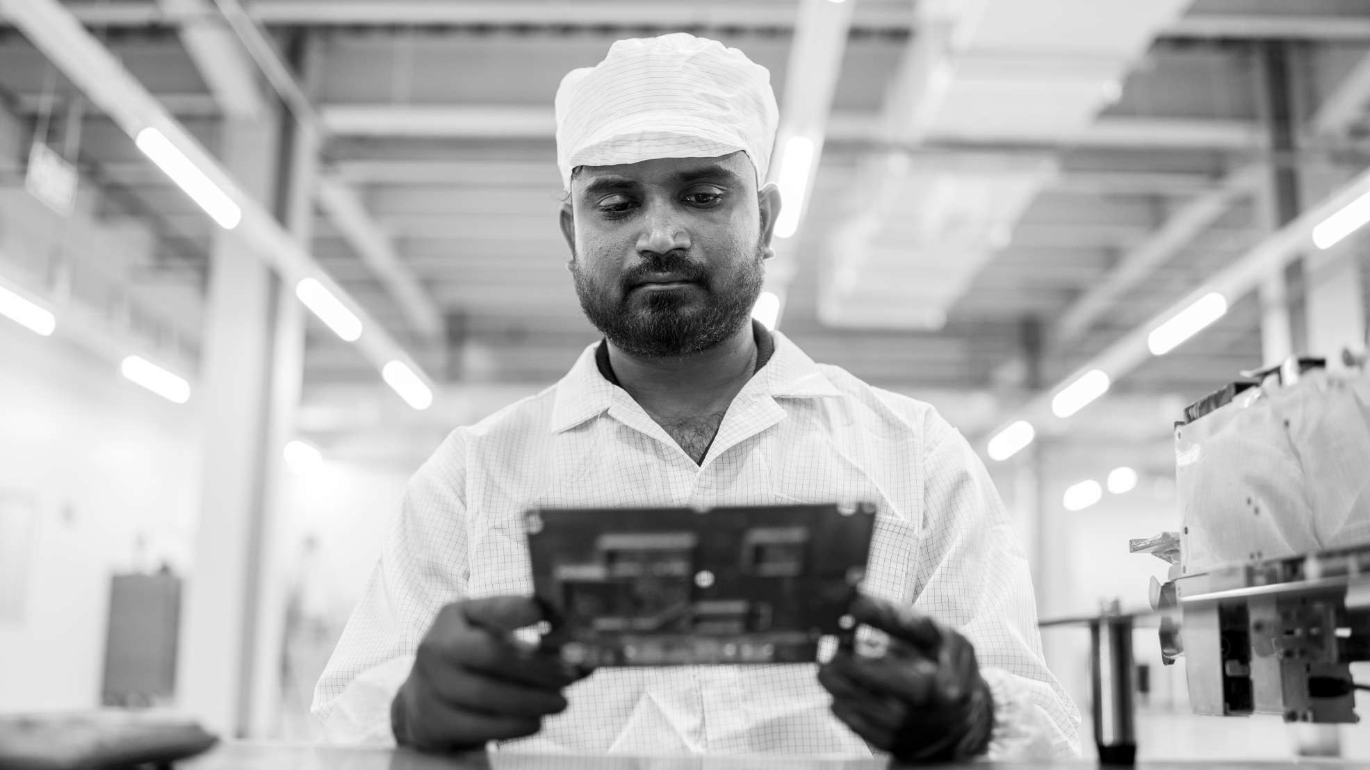 Black and white industrial portrait